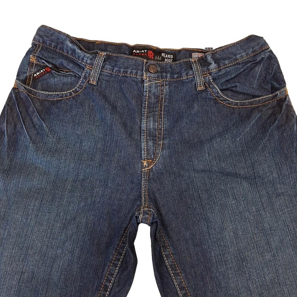 Ariat~M4 FR~Relaxed Bootcut~Mens Jean~Flame Resistant~Work Denim~Dark Blue~38x30 - Picture 3 of 11